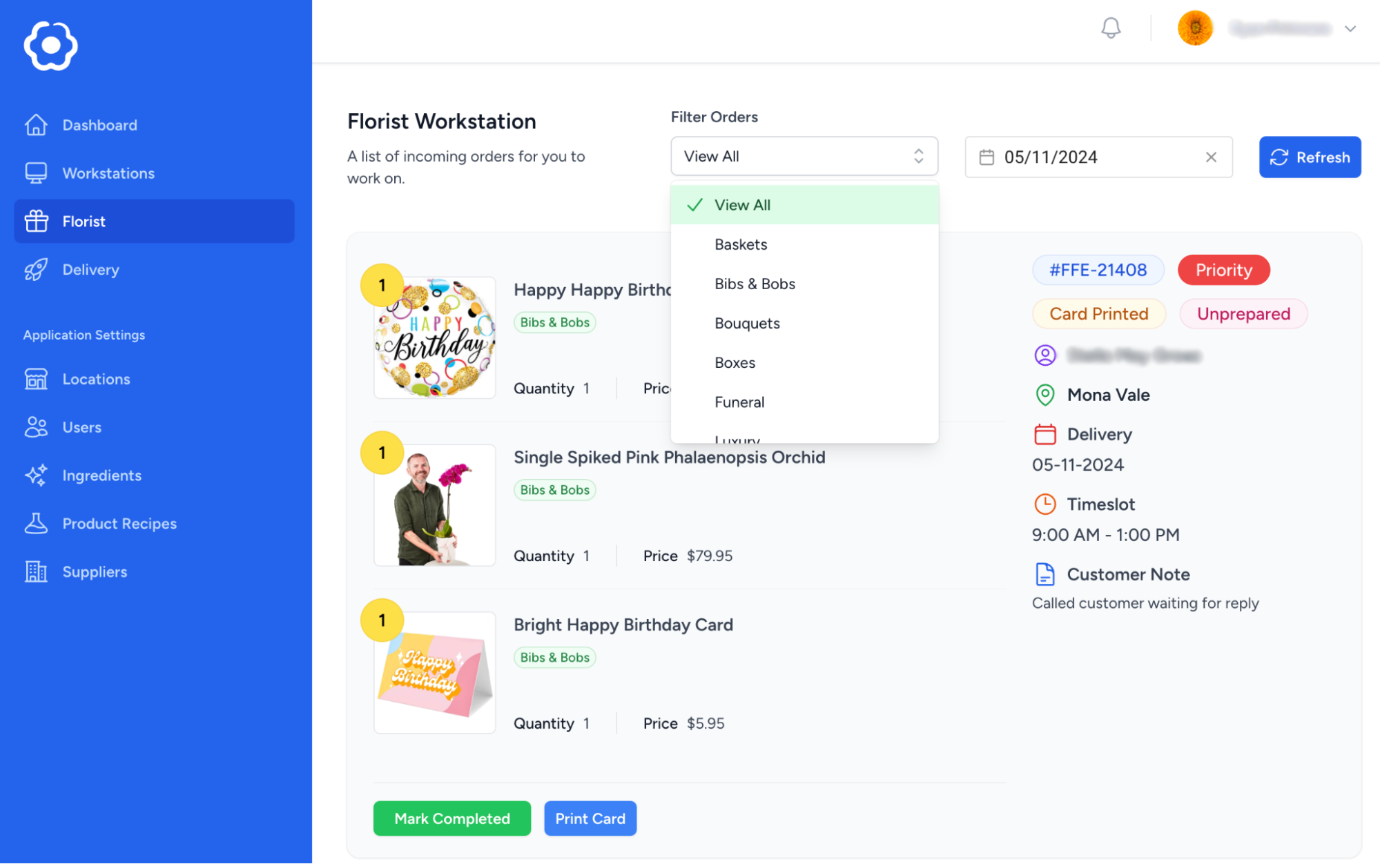 FFE App - Florist Workstation